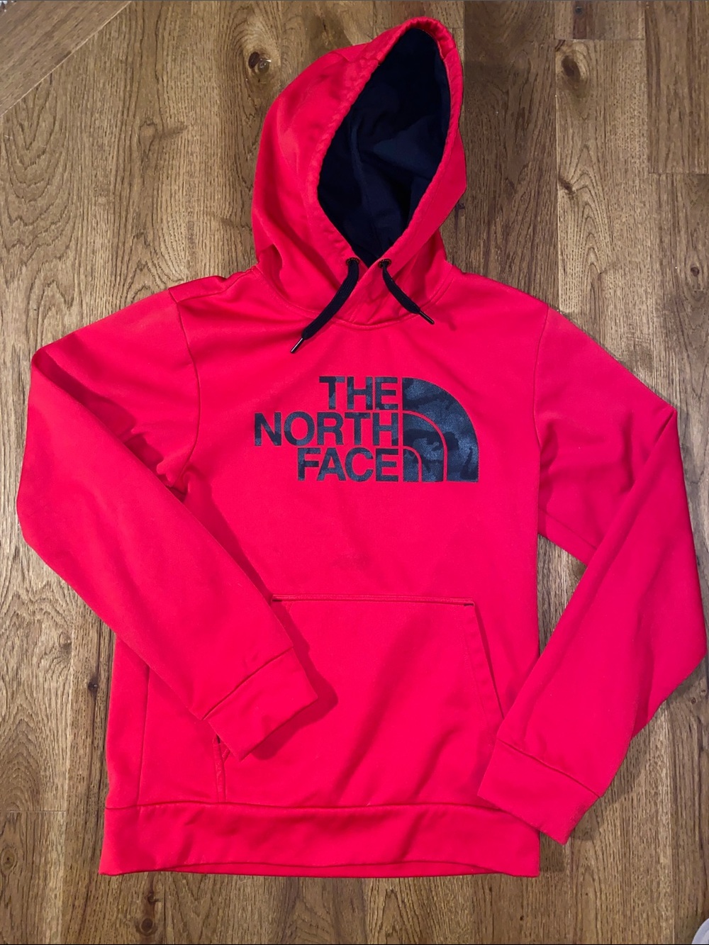 The North Face Men's Pullover Hoodie - Bright Red. Size small.